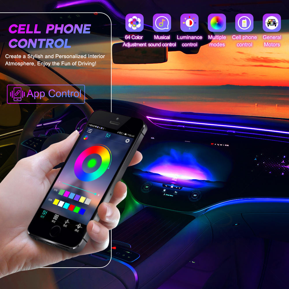  Smartphone App Control for Automotive RGB LED Neon Lights