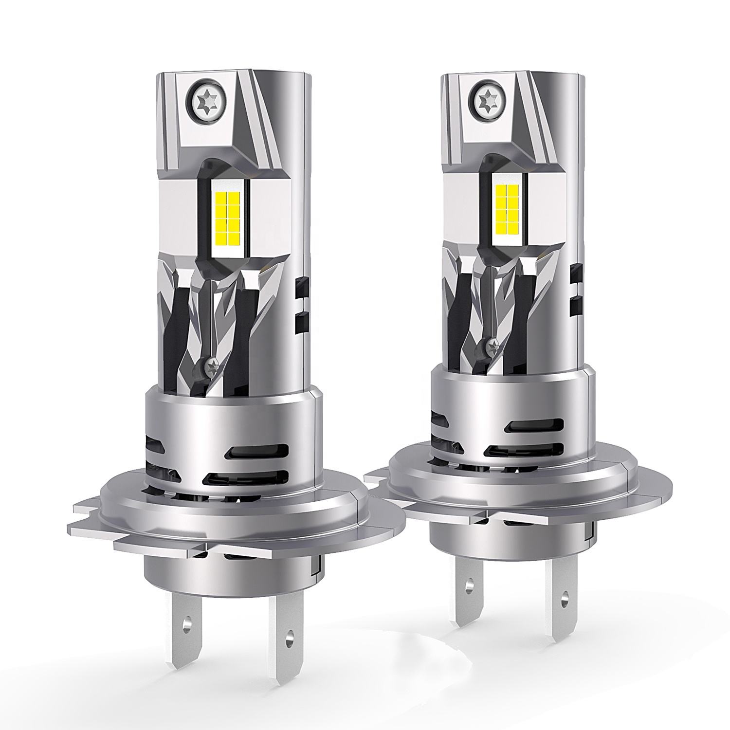 E4S H7 LED Headlight Bulb 27W 5200LM | 1:1 Halogen Size | Dual Ball Fan Cooling | Custom-made 7035 Chip | 6500K White | Universal Plug & Play (2-Pack)