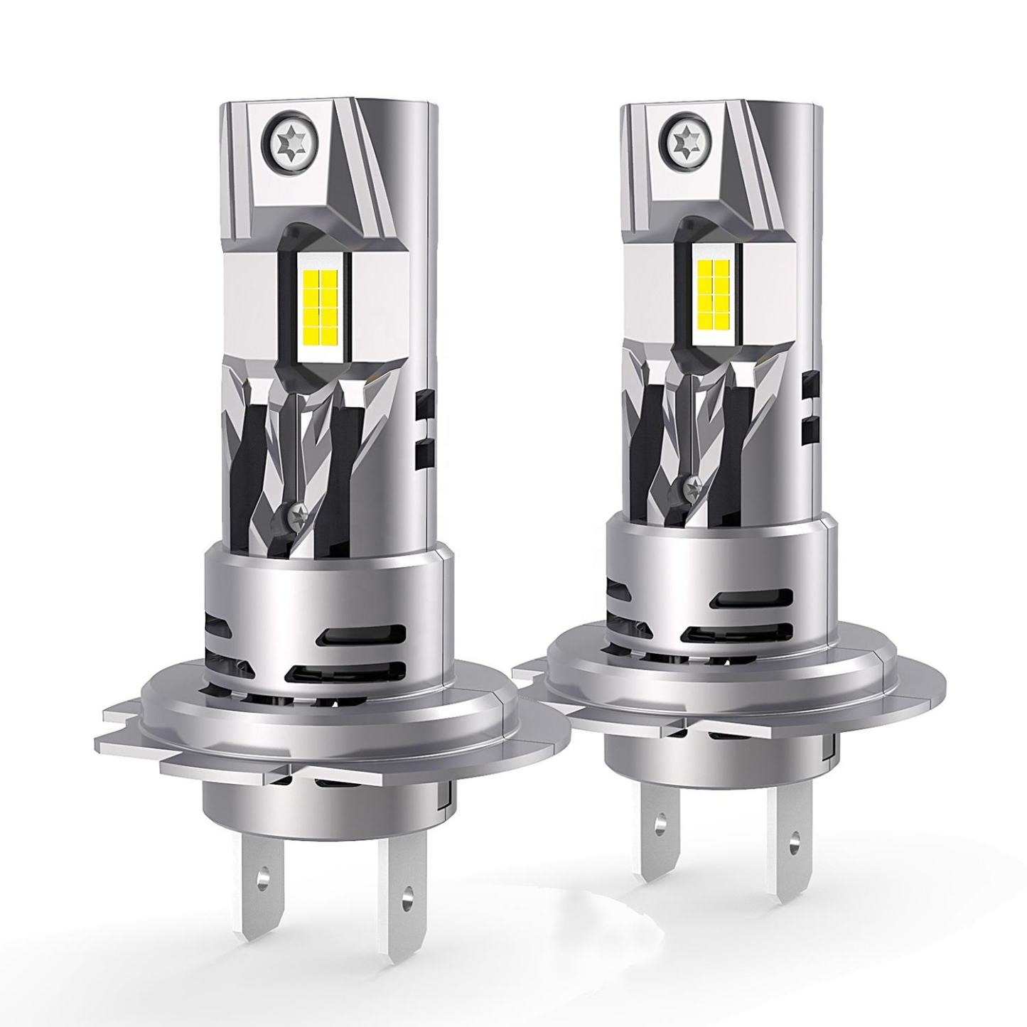 E4S H7 LED Headlight Bulb 27W 5200LM | 1:1 Halogen Size | Dual Ball Fan Cooling | Custom-made 7035 Chip | 6500K White | Universal Plug & Play (2-Pack)