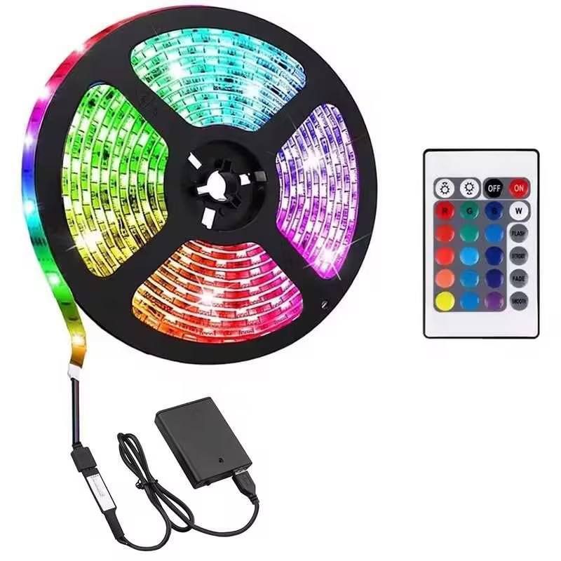 Battery Powered RGB LED Strip Lights 24 Key Remote 5V TV Backlight Interior Decor 2835 5050