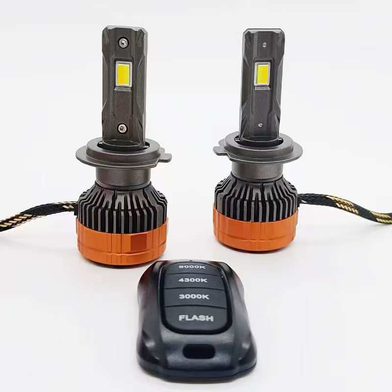 3-Color Remote Strobe LED Car Headlight 80W 6000LM 12V IP67 for H1 H4 H7 H11 9005 9006
