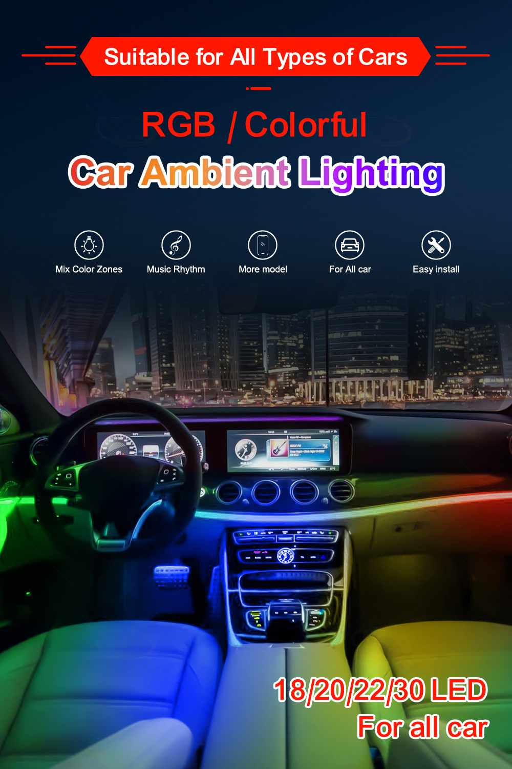  Smart RGBIC Dynamic Symphony Car Interior Ambient Lighting Kit SeaPeak