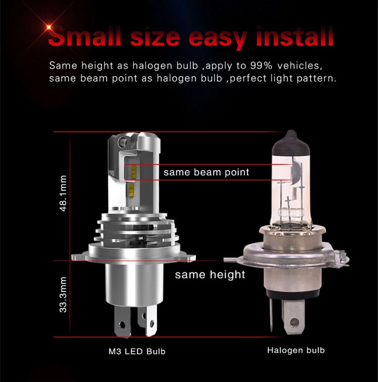 M3 Classical Design LED Headlight Bulb 25W 4200LM | Plug & Play Halogen Size | Imported ZES Chips 6500K Cool White H1 H4 H7 H11 HB3 HB4 9012 (2-Pack)