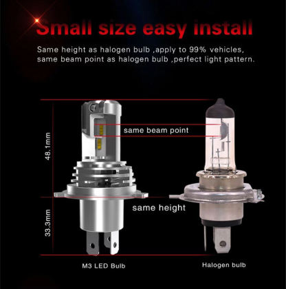 M3 Classical Design LED Headlight Bulb 25W 4200LM | Plug & Play Halogen Size | Imported ZES Chips 6500K Cool White H1 H4 H7 H11 HB3 HB4 9012 (2-Pack)