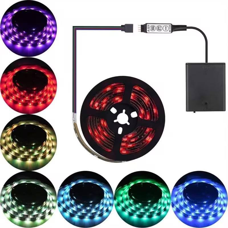 Battery Powered RGB LED Strip Lights 24 Key Remote 5V TV Backlight Interior Decor 2835 5050