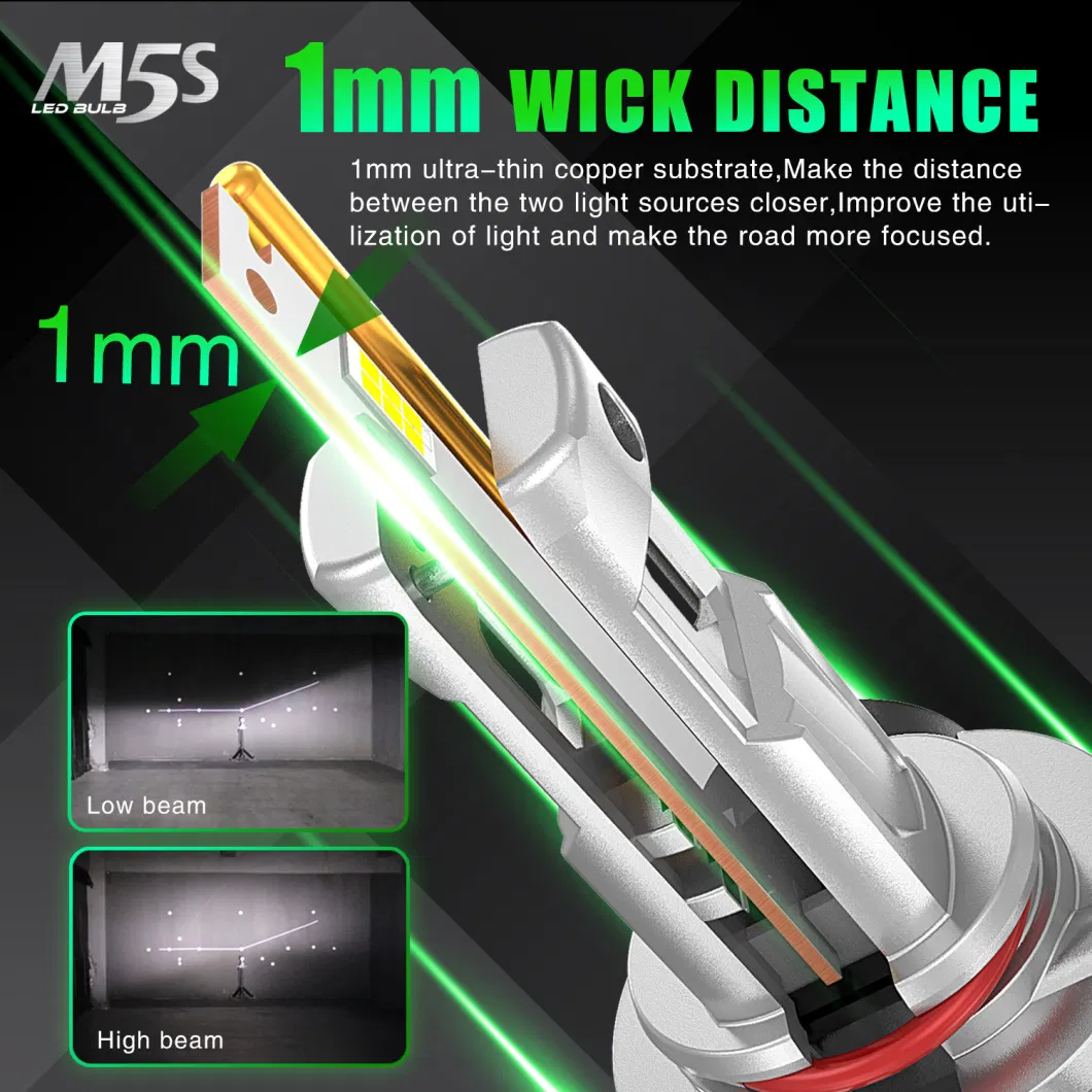 M5S Flagship LED Headlight Bulb 45W 8000LM | 1mm Ultra-thin Copper Substrate | Liquid Cooling Copper Tube | Dual Ball Fan | 6500K White | Professional Grade Plug & Play (2-Pack)