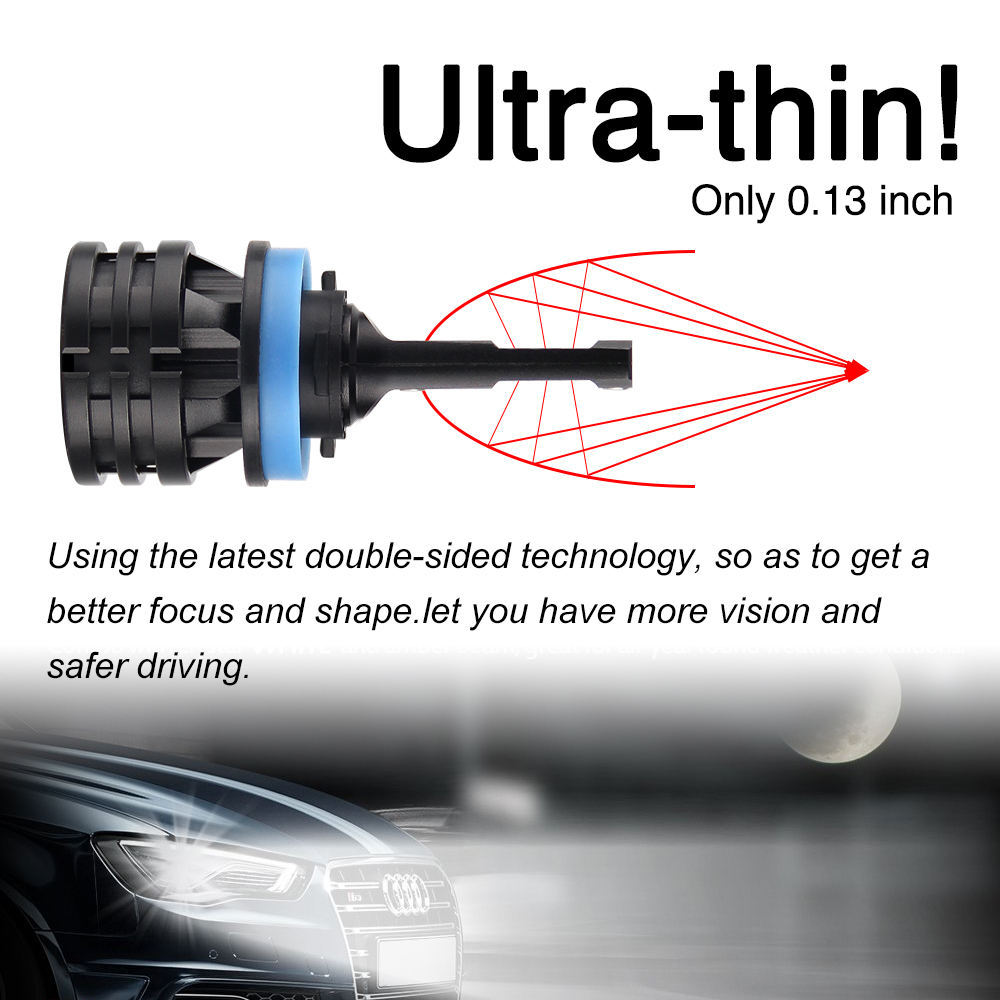 M2 LED Headlight Bulb 27W 4200LM | Internal Driver Design | 360° Adjustable Chuck | High Speed Ball Fan Cooling | 6500K White | Aviation Aluminum 6063 | Plug & Play (2-Pack)