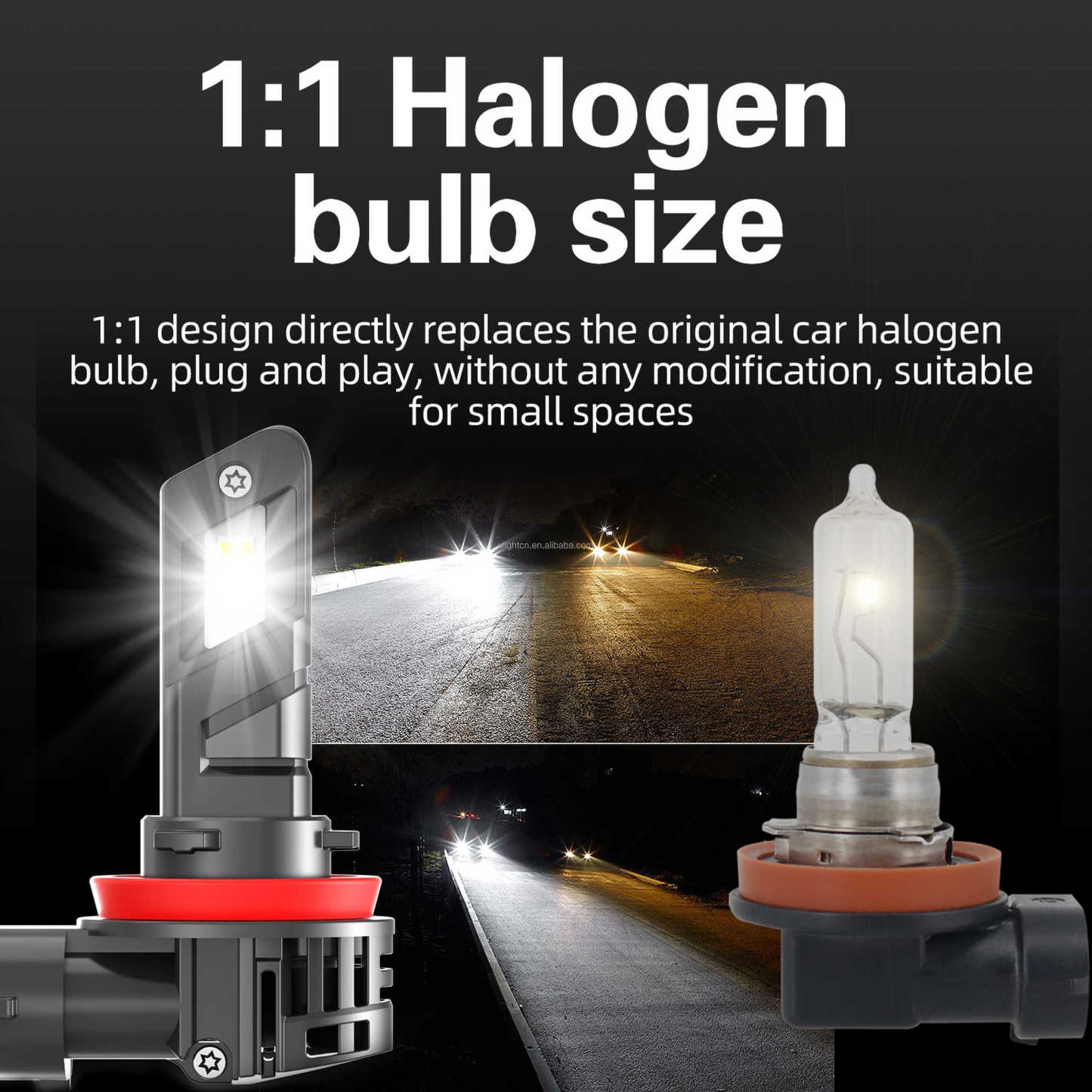 E4X 1:1 Halogen Size LED Headlight Bulb 26W 5600LM | 7535 High-Density Chip | 6500K White | Universal H1 H7 H11 H15 9005 9006 9012 (2-Pack)