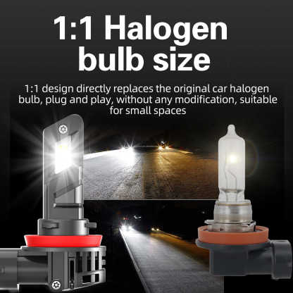 E4X 1:1 Halogen Size LED Headlight Bulb 26W 5600LM | 7535 High-Density Chip | 6500K White | Universal H1 H7 H11 H15 9005 9006 9012 (2-Pack)