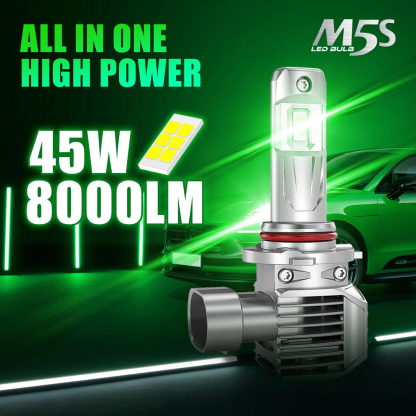 M5S Flagship LED Headlight Bulb 45W 8000LM | 1mm Ultra-thin Copper Substrate | Liquid Cooling Copper Tube | Dual Ball Fan | 6500K White | Professional Grade Plug & Play (2-Pack)