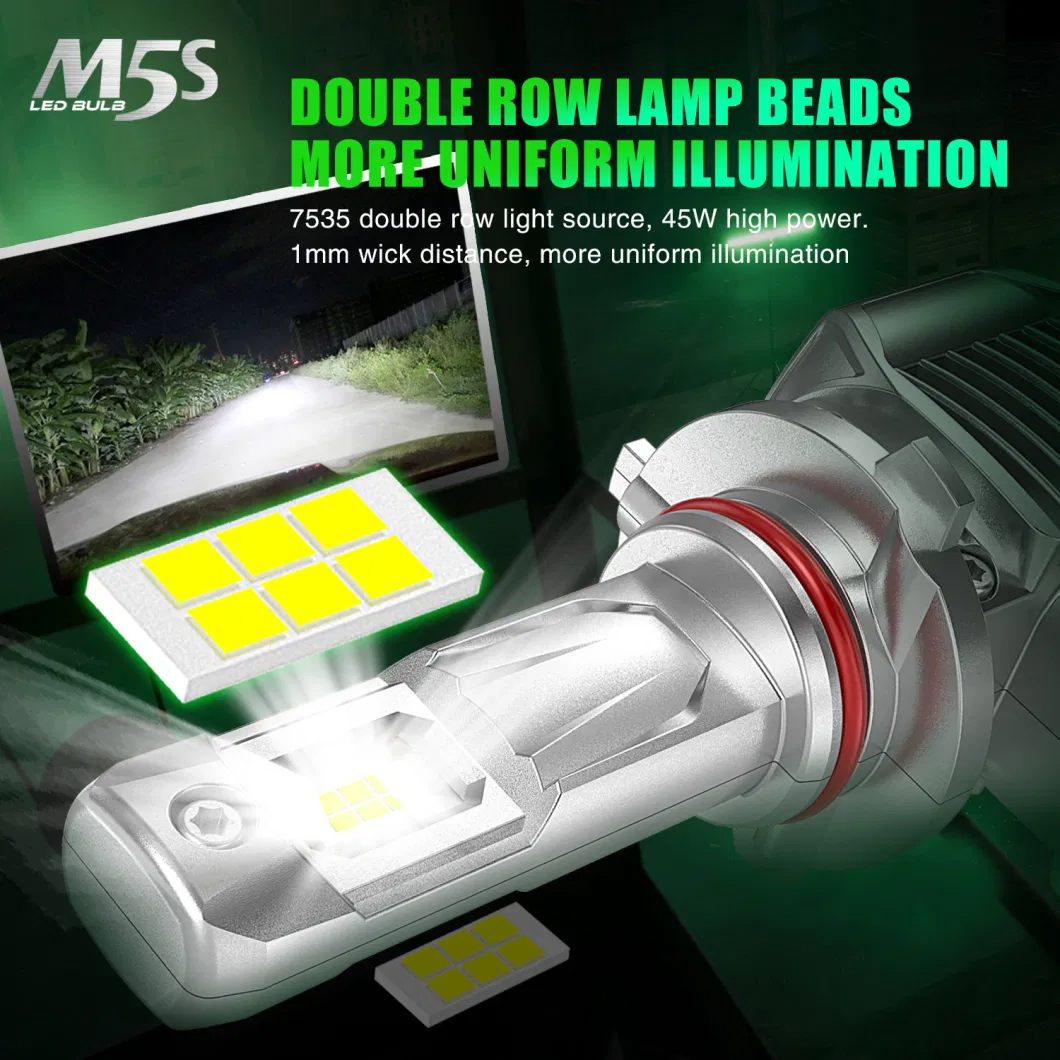 M5S Flagship LED Headlight Bulb 45W 8000LM | 1mm Ultra-thin Copper Substrate | Liquid Cooling Copper Tube | Dual Ball Fan | 6500K White | Professional Grade Plug & Play (2-Pack)
