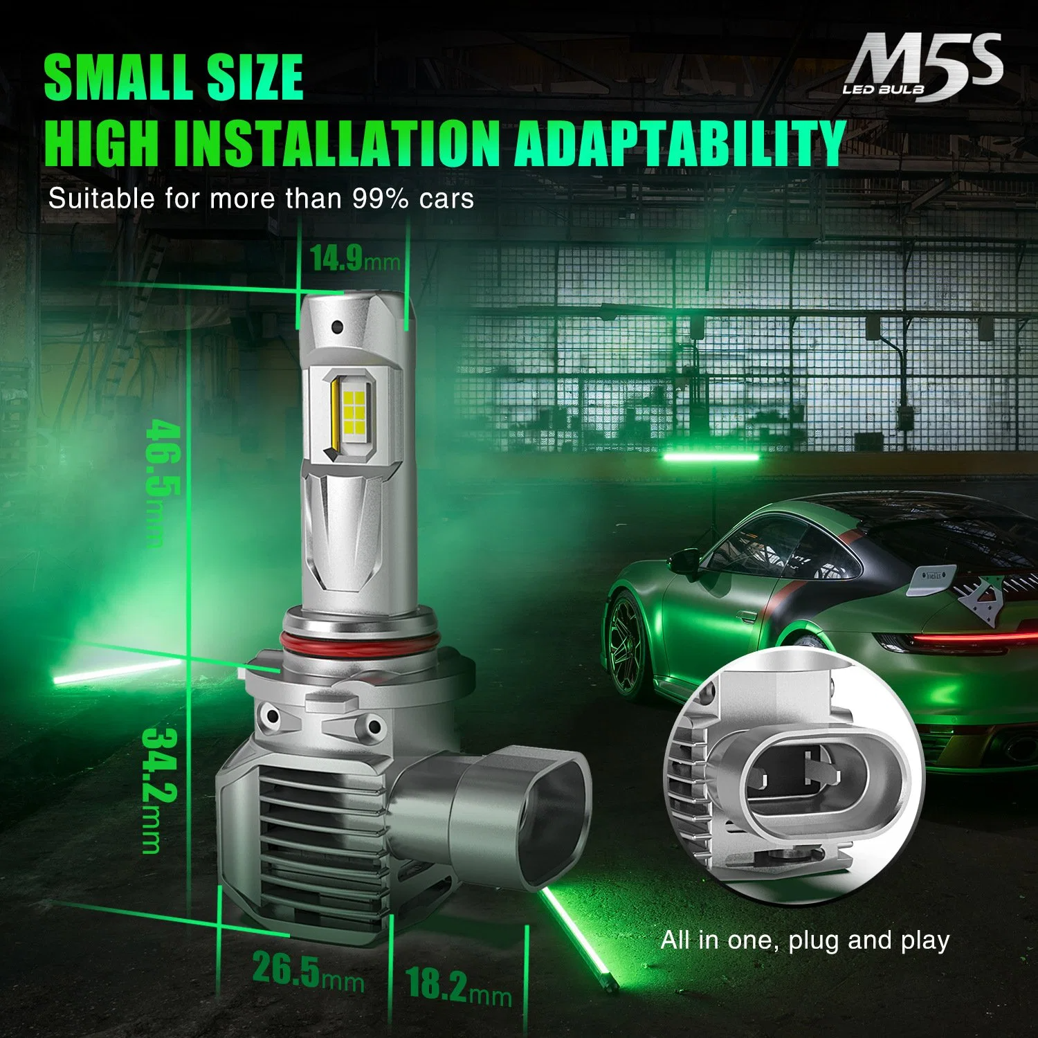 M5S Flagship LED Headlight Bulb 45W 8000LM | 1mm Ultra-thin Copper Substrate | Liquid Cooling Copper Tube | Dual Ball Fan | 6500K White | Professional Grade Plug & Play (2-Pack)