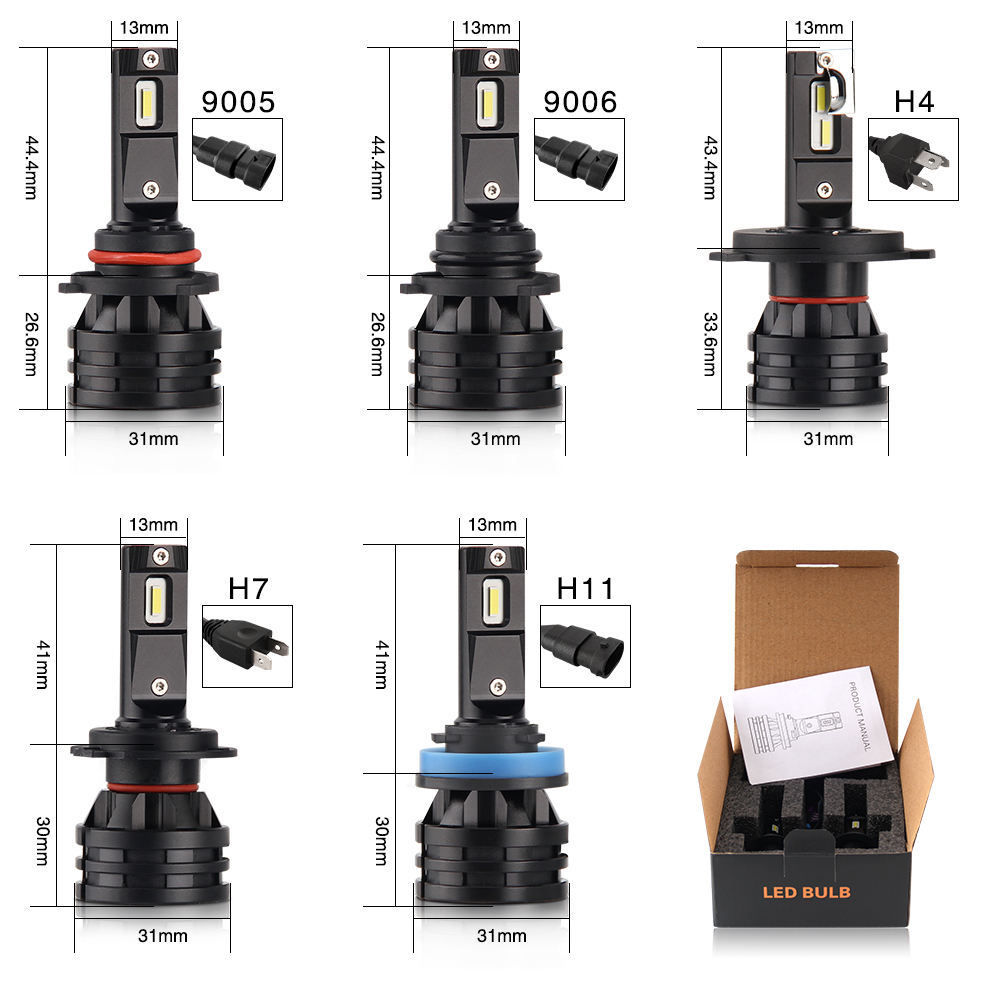 M2 LED Headlight Bulb 27W 4200LM | Internal Driver Design | 360° Adjustable Chuck | High Speed Ball Fan Cooling | 6500K White | Aviation Aluminum 6063 | Plug & Play (2-Pack)
