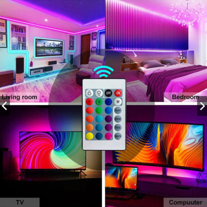 Battery Powered RGB LED Strip Lights 24 Key Remote 5V TV Backlight Interior Decor 2835 5050