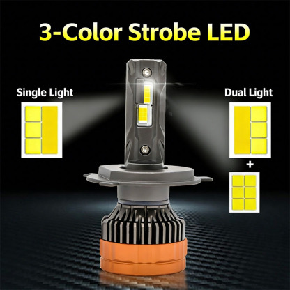 3-Color Remote Strobe LED Car Headlight 80W 6000LM 12V IP67 for H1 H4 H7 H11 9005 9006