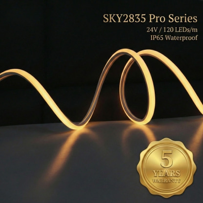 eaPeak SKY2835 Ultra-Narrow LED Neon Strip - 24V 120LEDs/m IP65 Waterproof, Premium Non-Yellowing Silicone, Double-Sided Copper PCB, 5-Year Warranty (Cool/Warm/Neutral White)
