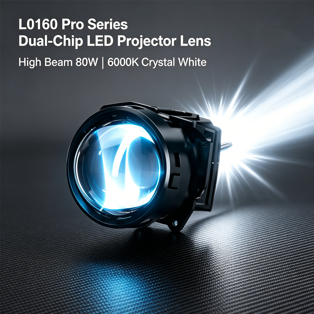 SeaPeak L0160 Bi-LED Projector Lens Headlight Bulbs - 80W High Beam Super Bright Automotive LED Lights, 6000K Dual Chip 7035 5050 Upgrade Kit for 12V 24V Vehicles