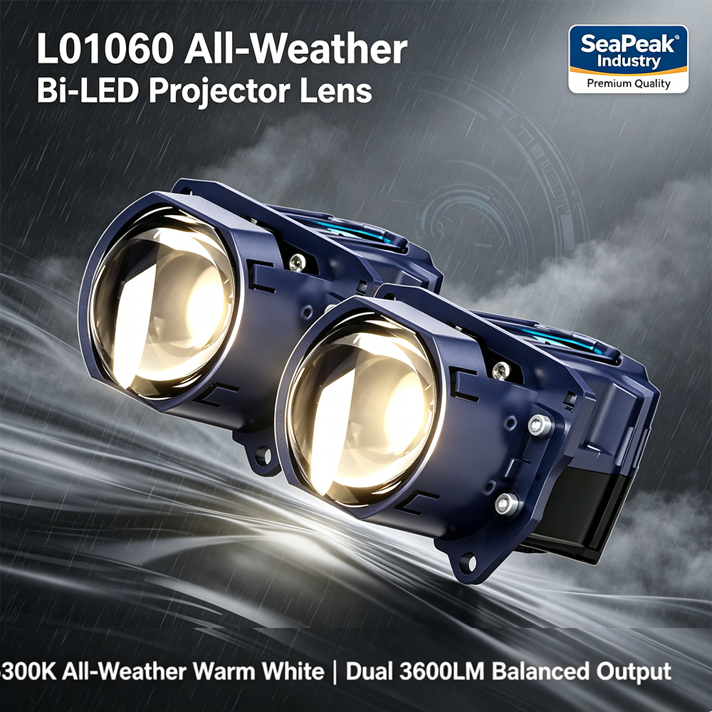 SeaPeak L01060 Bi-LED Projector Lens Headlight Bulbs - 5300K All-Weather Warm White Automotive LED Light Bulb, Dual Chip 7035 5050 4040 Multi-Chip Co-Drive Conversion Kit for 12V 24V Trucks & Cars
