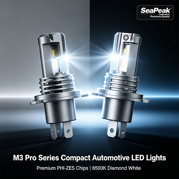 SeaPeak M3 Wireless Automotive LED Light Bulb Upgrade Kit - 25W Premium PHI-ZES Chips, DC 9-36V All-Socket H1 H4 H7 H11 9005 9006 Replacement for 12V 24V Cars & Trucks