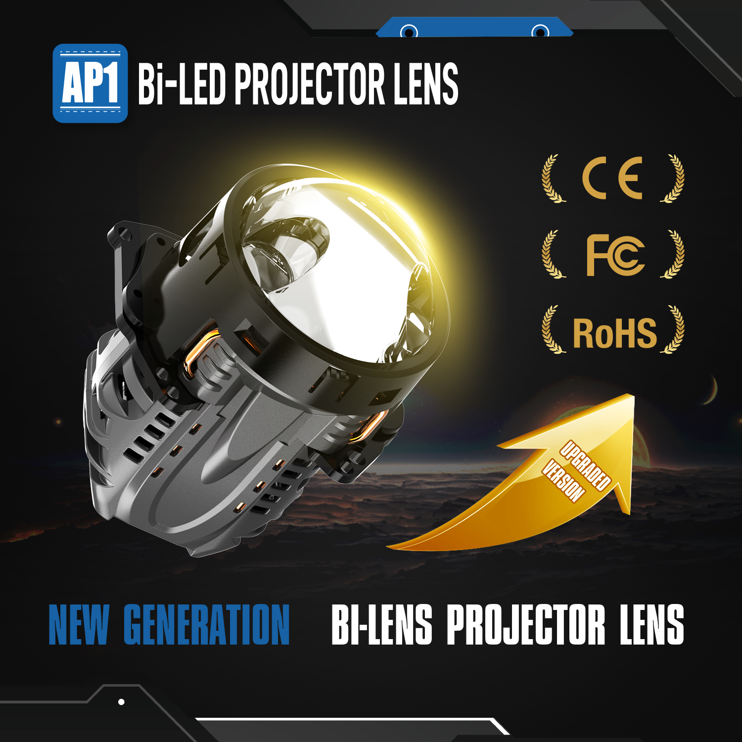 SeaPeak AP1 3-Inch Bi-LED Projector Lens Series - 60-100W 6000K with Aluminum Housing & Dual Direct High Beam