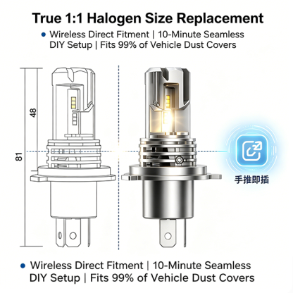 SeaPeak M3 Wireless Automotive LED Light Bulb Upgrade Kit - 25W Premium PHI-ZES Chips, DC 9-36V All-Socket H1 H4 H7 H11 9005 9006 Replacement for 12V 24V Cars & Trucks