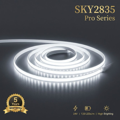 eaPeak SKY2835 Ultra-Narrow LED Neon Strip - 24V 120LEDs/m IP65 Waterproof, Premium Non-Yellowing Silicone, Double-Sided Copper PCB, 5-Year Warranty (Cool/Warm/Neutral White)