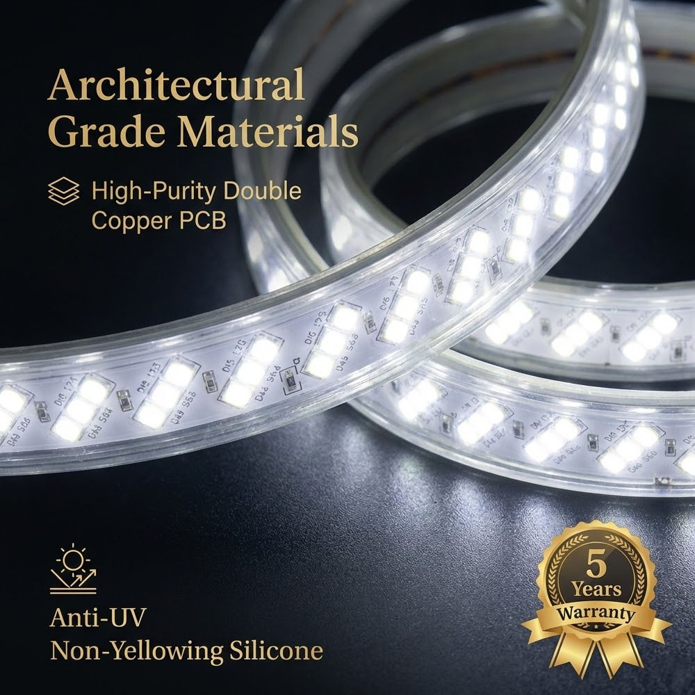 eaPeak SKY2835 Ultra-Narrow LED Neon Strip - 24V 120LEDs/m IP65 Waterproof, Premium Non-Yellowing Silicone, Double-Sided Copper PCB, 5-Year Warranty (Cool/Warm/Neutral White)