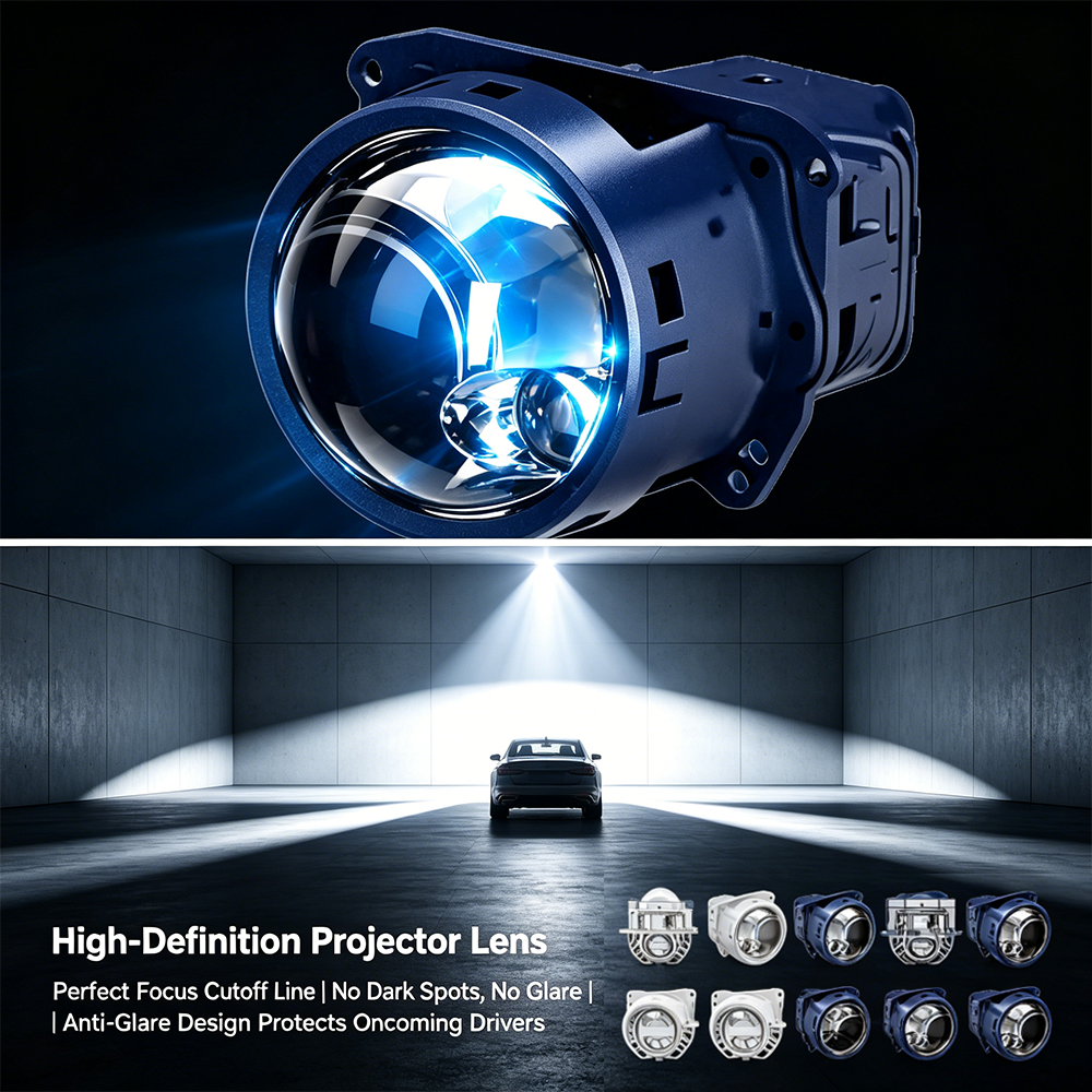SeaPeak L0860 Bi-LED Projector Lens Headlight Bulbs - 80W High Beam Super Bright Automotive LED Lights, 6063 Aviation Aluminum Dual Chip 7035 5050 Upgrade Kit for 12V 24V Vehicles