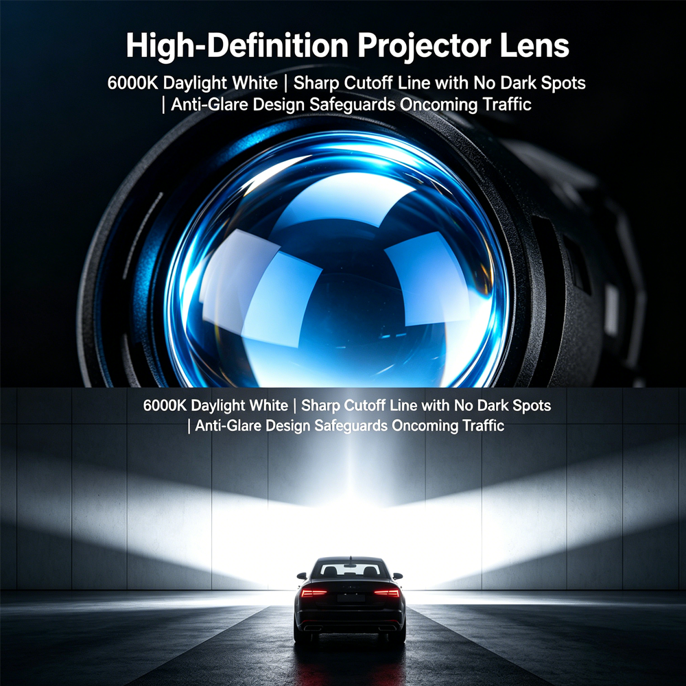 SeaPeak L0160 Bi-LED Projector Lens Headlight Bulbs - 80W High Beam Super Bright Automotive LED Lights, 6000K Dual Chip 7035 5050 Upgrade Kit for 12V 24V Vehicles
