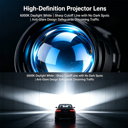 SeaPeak L0160 Bi-LED Projector Lens Headlight Bulbs - 80W High Beam Super Bright Automotive LED Lights, 6000K Dual Chip 7035 5050 Upgrade Kit for 12V 24V Vehicles