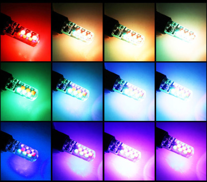 Universal RGB T10 LED Bulb Kit with Remote | 16-Color W5W 194 168 Interior & Parking Lights | SeaPeak Industry