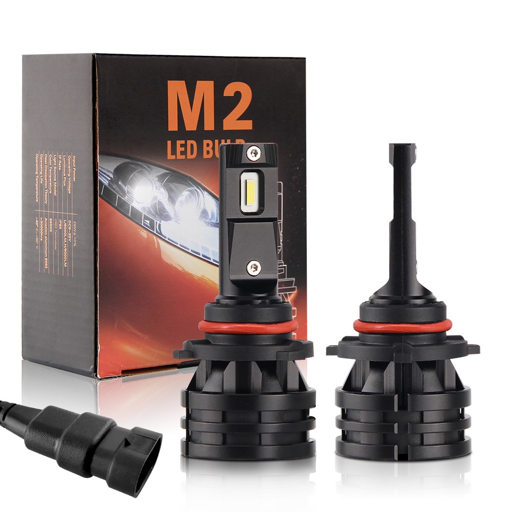 M2 LED Headlight Bulb 27W 4200LM | Internal Driver Design | 360° Adjustable Chuck | High Speed Ball Fan Cooling | 6500K White | Aviation Aluminum 6063 | Plug & Play (2-Pack)
