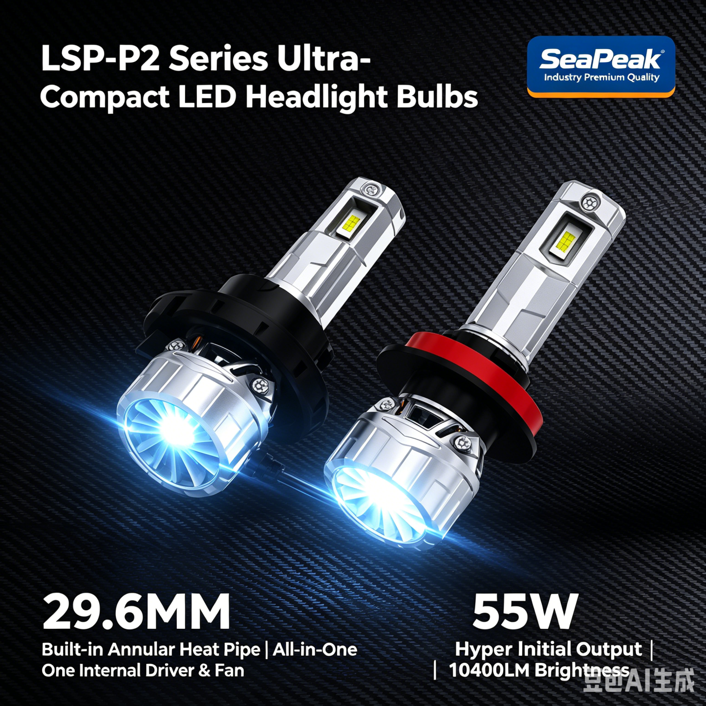 SeaPeak P2 55W LED Headlight Bulbs 10400LM 6500K Bright Kit