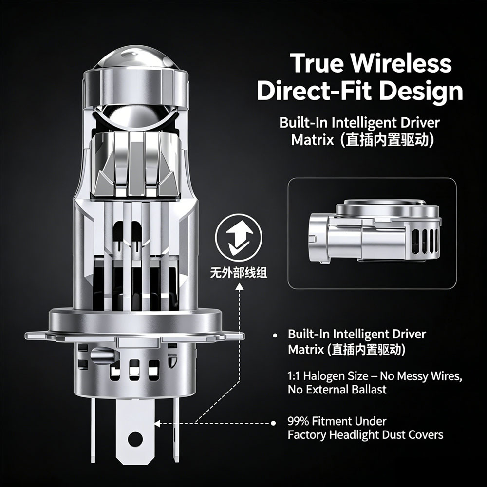 SeaPeak T08 Mini LED Projector Headlight Bulbs | H4 H7 H8 6500K Direct-Fit