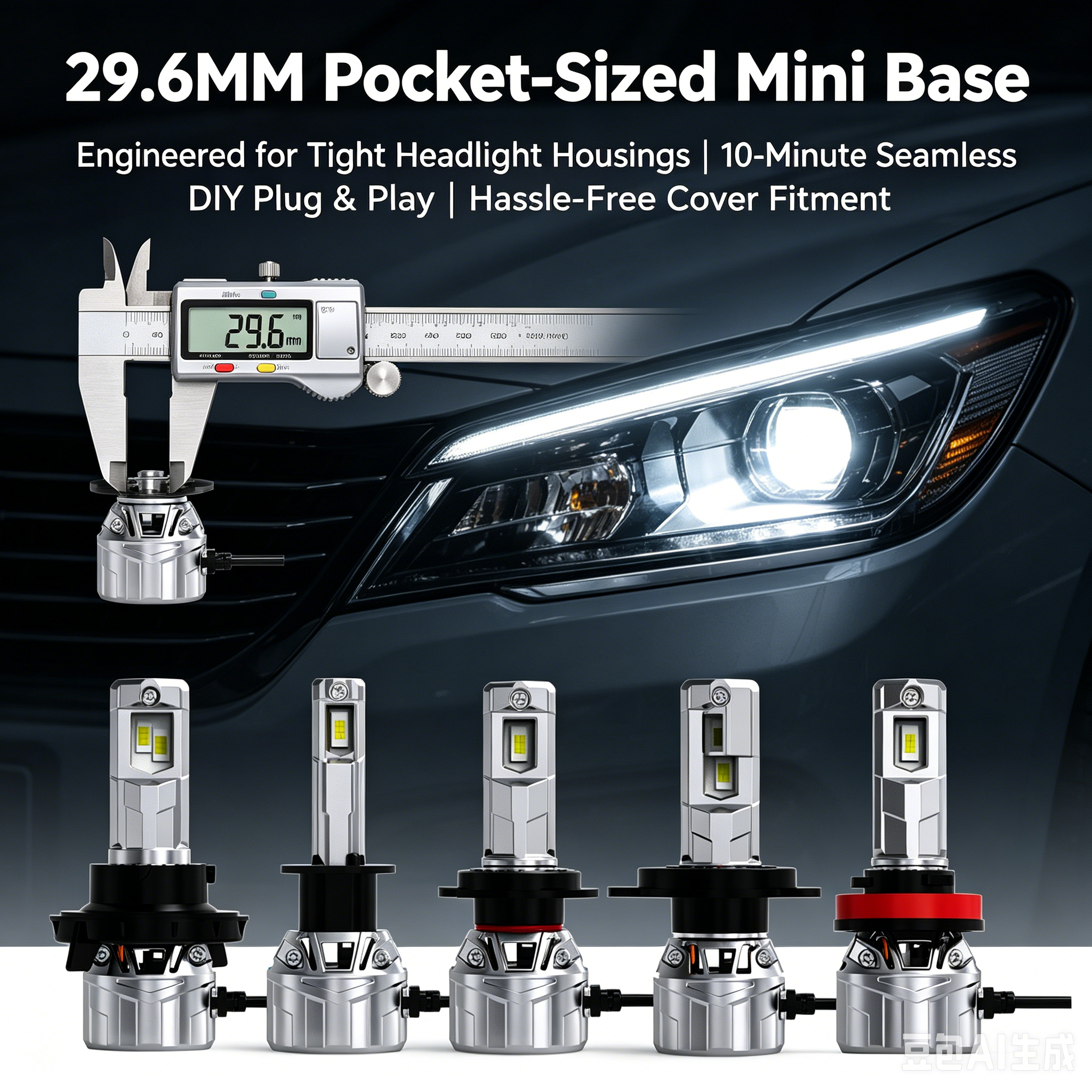 SeaPeak P2 55W LED Headlight Bulbs 10400LM 6500K Bright Kit