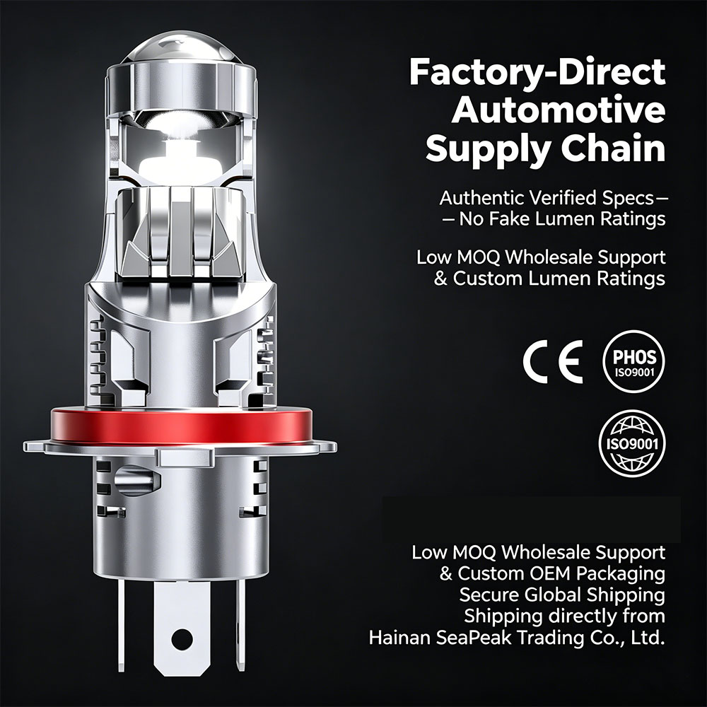 SeaPeak T08 Mini LED Projector Headlight Bulbs | H4 H7 H8 6500K Direct-Fit