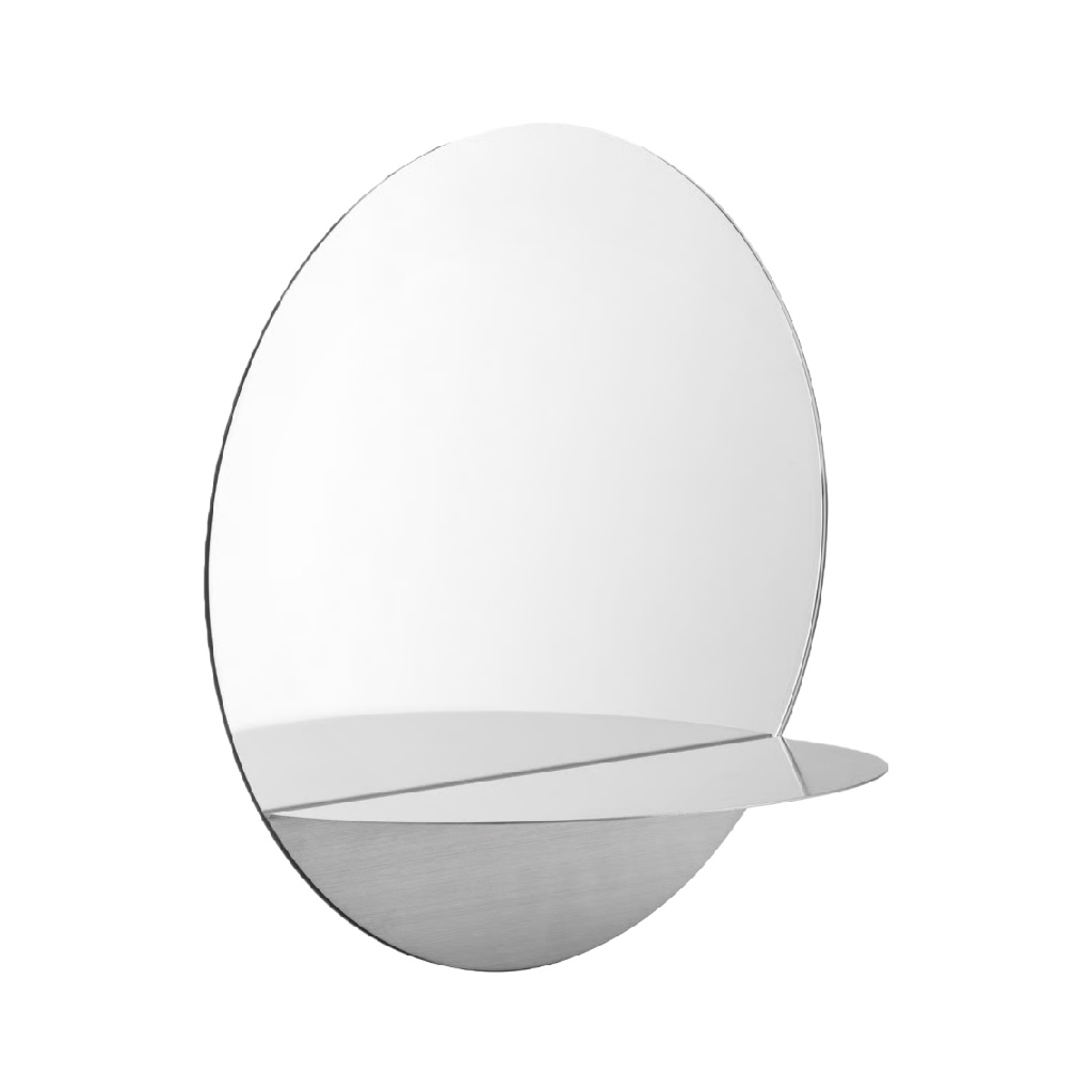 Espejo de pared circular moderno con repisa metálica integrada-kathyhill.shop