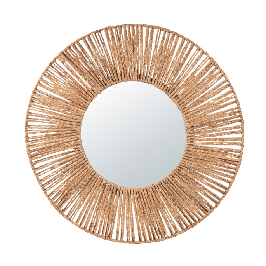 Miroir Rond en Jute Naturel avec Cadre Tressé-caraburton.shop