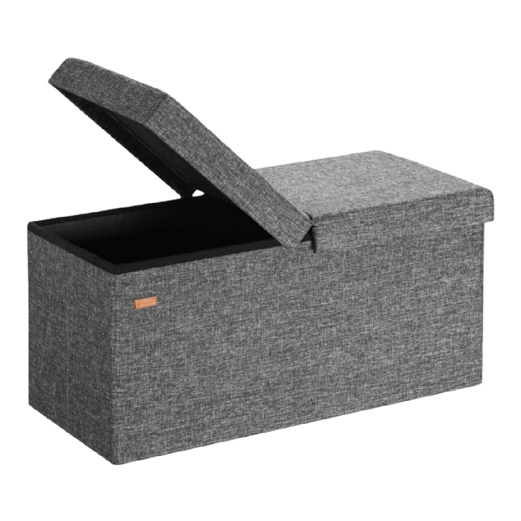 Coffre de rangement en tissu gris avec couvercle-caraburton.shop