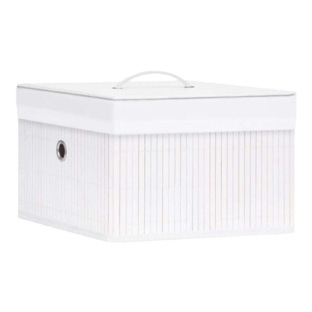 Boîte de rangement en tissu blanc avec poignée-caraburton.shop