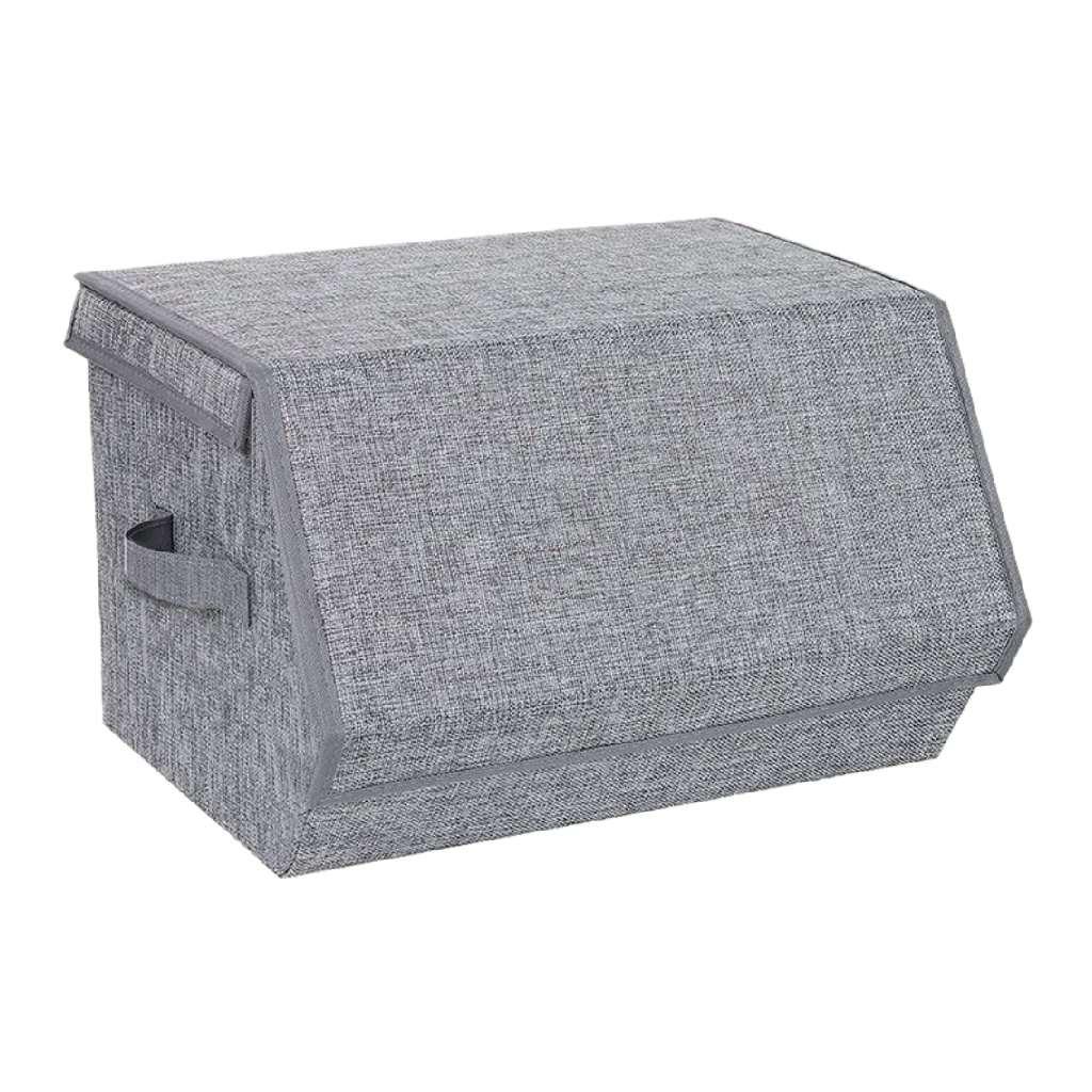 Boîte de rangement pliable en tissu gris avec poignées-caraburton.shop