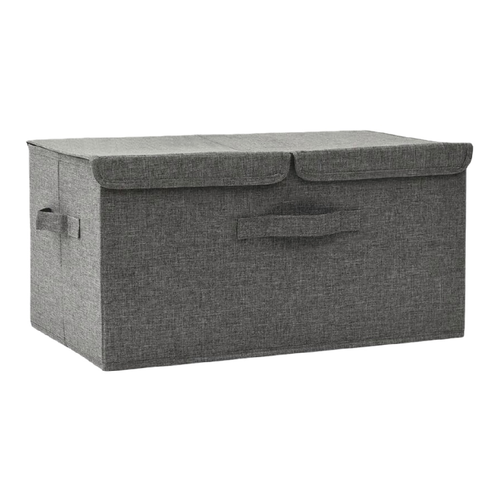 Boîte de rangement en tissu gris avec couvercle et poignées-caraburton.shop