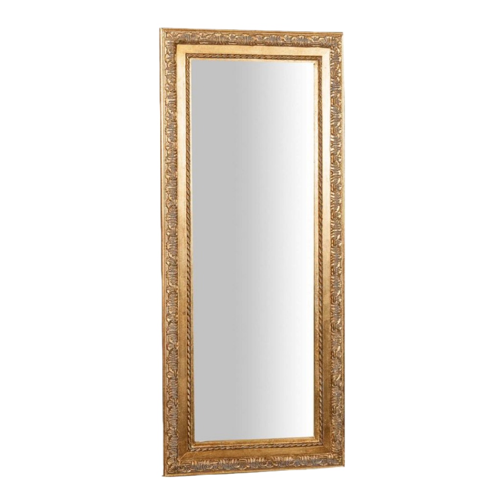 Miroir sur pied doré avec cadre orné, style vintage-caraburton.shop