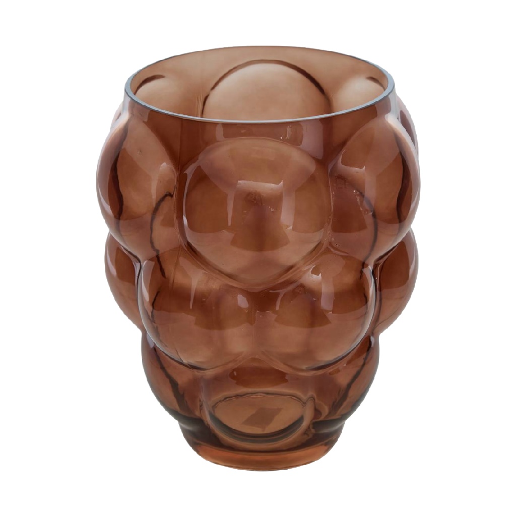 Amber Bubble Glass Vase, Rounded Sculptural Design-kathyhill.shop