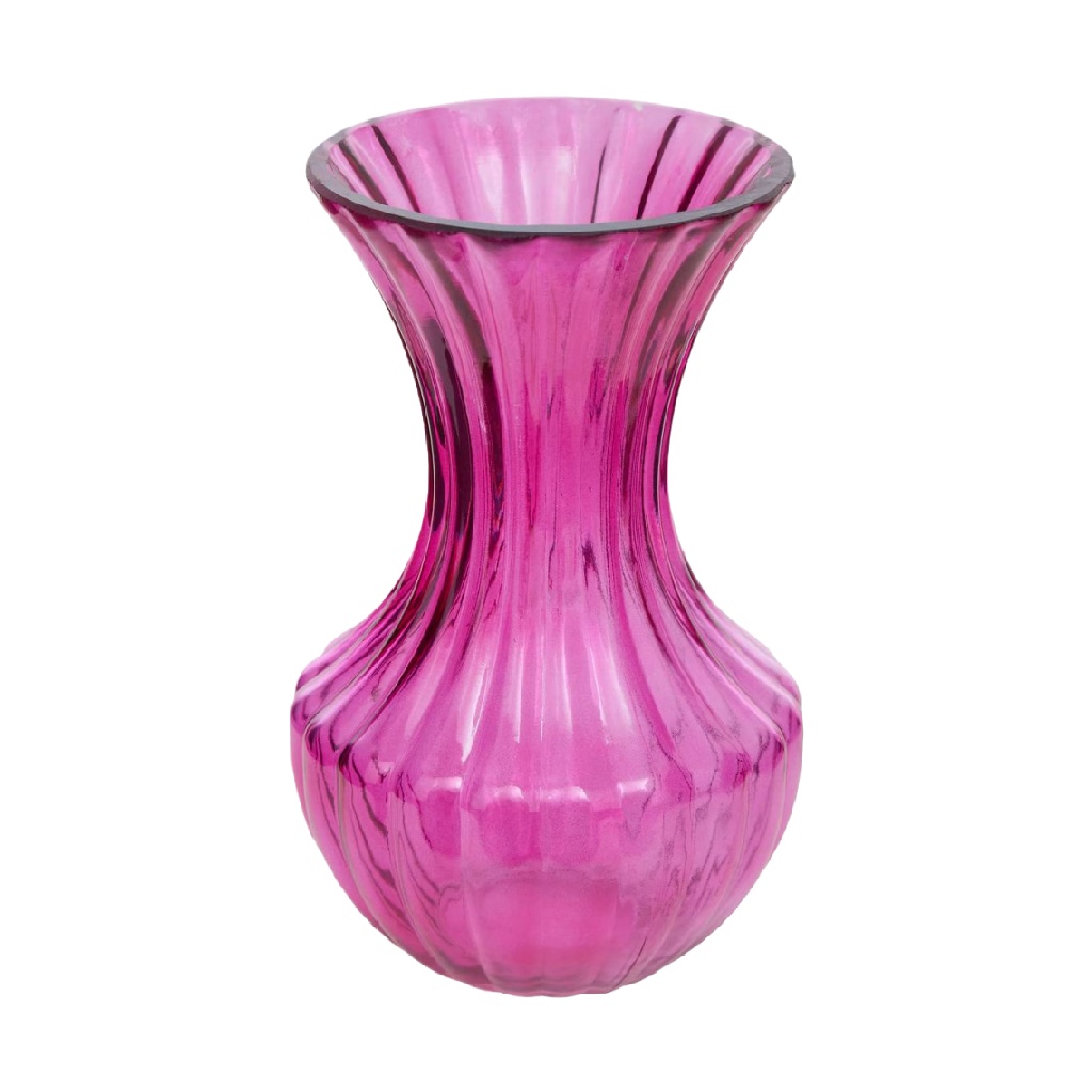Pink Ribbed Glass Vase, Flared Neck Design-kathyhill.shop