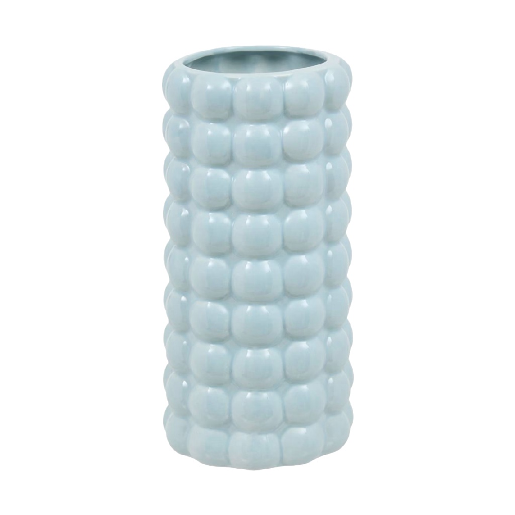 Light Blue Bubble Ceramic Vase, Tall Cylindrical Shape-kathyhill.shop