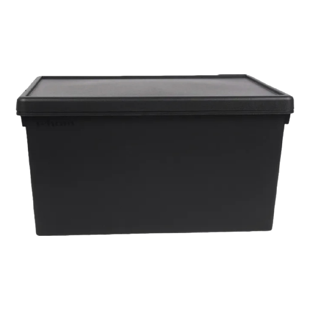 Caja de almacenamiento de plástico con tapa, color negro-jessehenry.shop