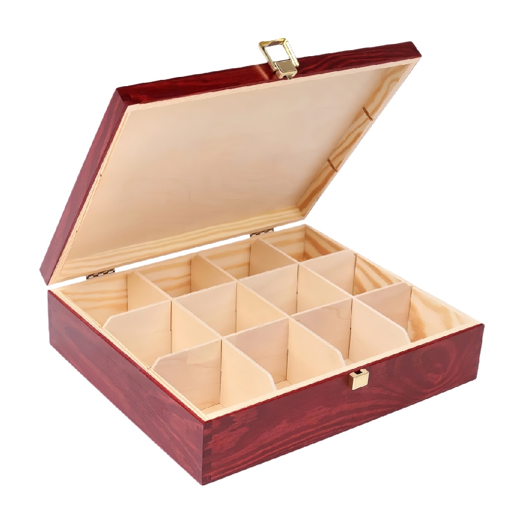 12-Compartment Cherry Red Wooden Essential Oil Organizer Box-danhkristen.shop