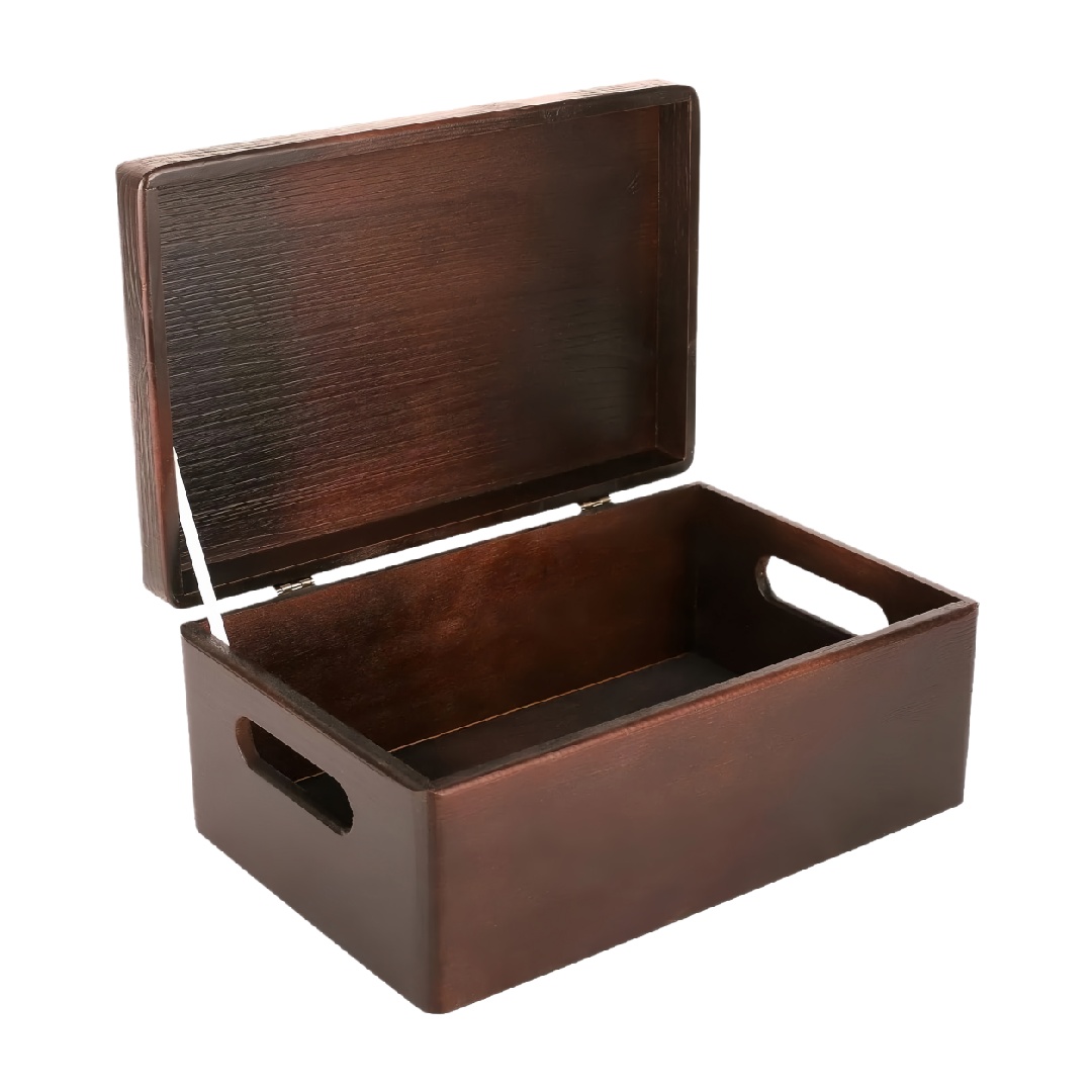 Dark Walnut Stained Wooden Keepsake Box with Hinged Lid and Handles-danhkristen.shop