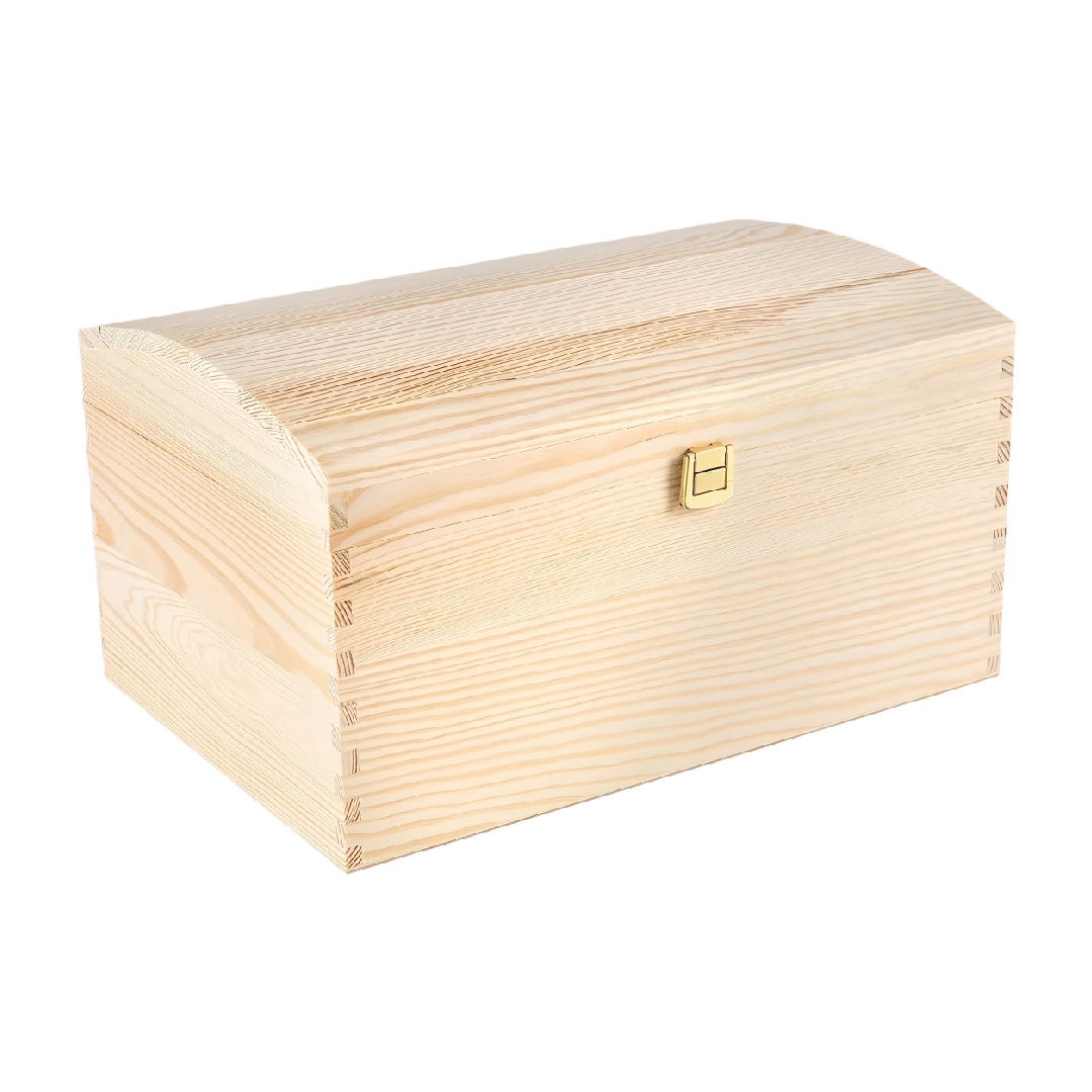 Unfinished Natural Pine Wood Treasure Chest with Domed Lid and Metal Latch-danhkristen.shop
